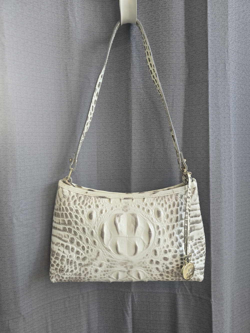 BRAHMIN Ivory Croc-Embossed Shoulder Bag with Gold Charm *please read*